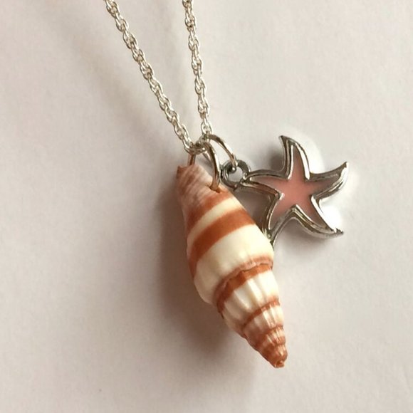 Natural Sea Shell Necklace 24" Silver Plated Starfish Island Beach Mermaid - Picture 7 of 9